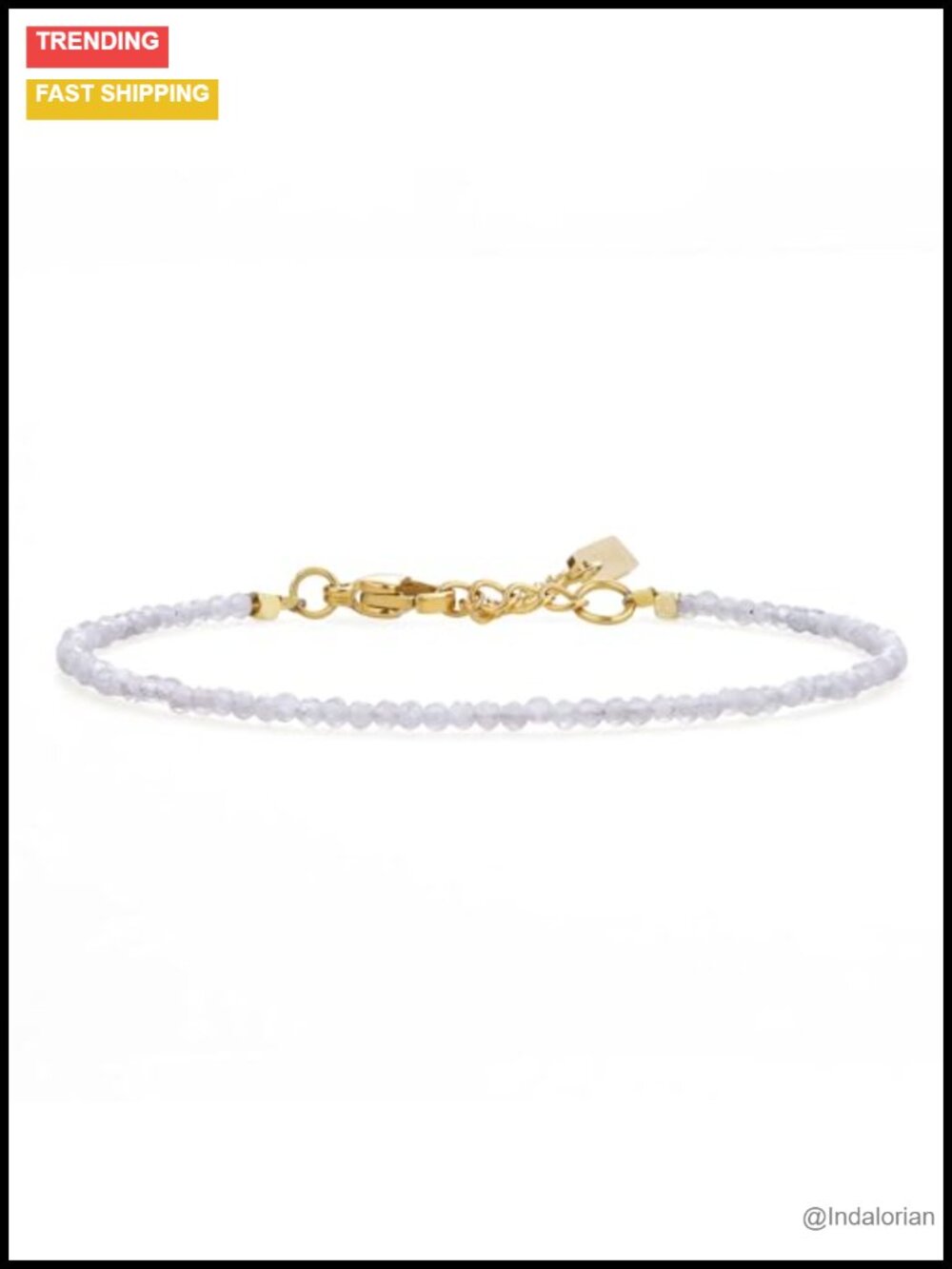 18K Gold Plated Crystal Beaded Bracelet Adjustable Dainty